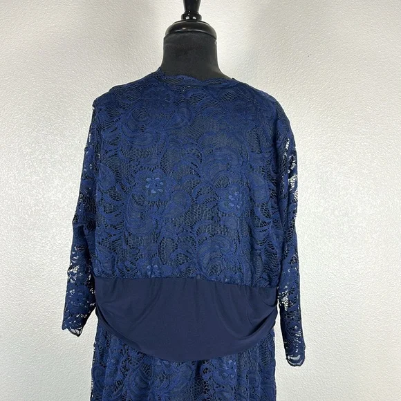 Kiyonna Nocturnal Navy Maxi Screen Siren Lace Formal Evening Gown Size 2X(18-20) - Picture 7 of 16